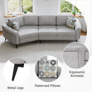 Upholstered 3 Seater Curved Sofa With Printed Pillows Chenille