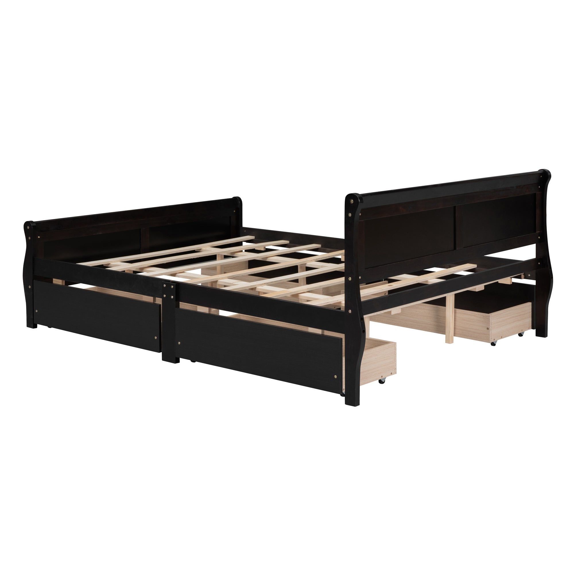 Queen Size Wood Platform Bed with 4 Drawers and Streamlined Headboard & Footboard, Espresso - Atlantic Fine Furniture Melbourne FL