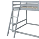 Full over Full Bunk Bed with Ladder, Slide and Shelves, Gray