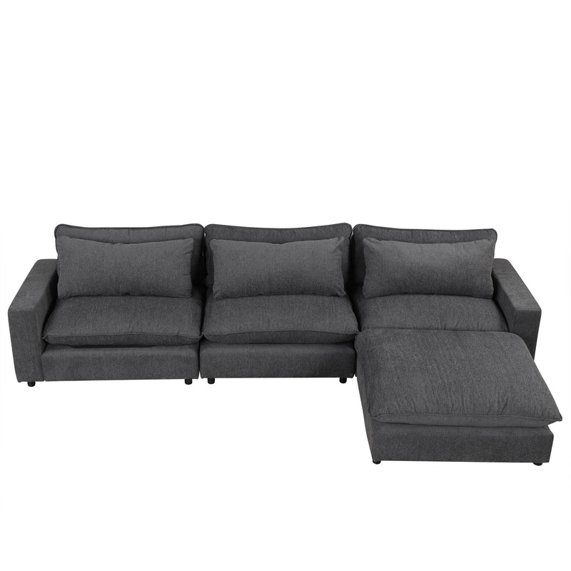 Sectional Sofa Cloud Sofa Chenille Upholstered Sofa Couch With Movable Ottoman, Comfortable Seat Cushions, Charging Ports And Three Back Pillows For Living Room