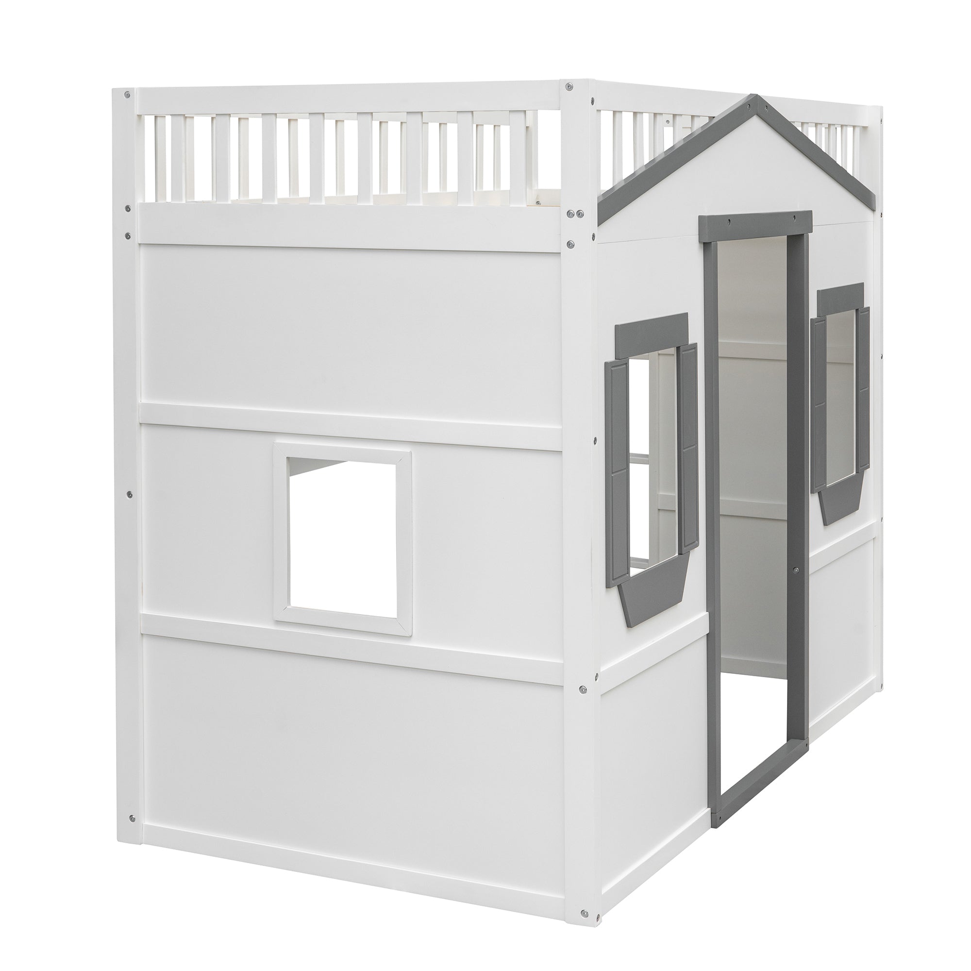 Twin Size House Loft Bed With Ladder-White+Gray Frame - Atlantic Fine Furniture Melbourne FL
