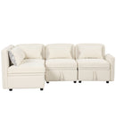 122.8" Convertible Modular Minimalist Sofa Free Combination 4 Seater Sofa Chenille Fabric Sectional sofa with 5 Pillows for Living Room, Office, Apartment, Small Space, Cream