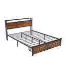 Modern Metal Platform Bed Frame With Wooden Headboard, USB Charging, LED Lights, And Storage