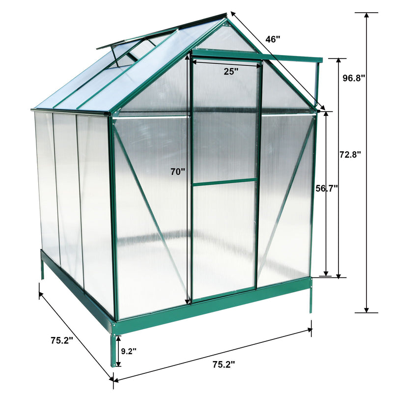 Polycarbonate Greenhouse, Heavy Duty Outdoor Aluminum Walk-In Green House Kit With Rain Gutter, Vent And Door For Backyard Garden