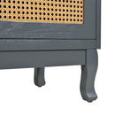 Retro Industrial 4 Door Sideboard With Large Storage, Rattan And Glass Doors