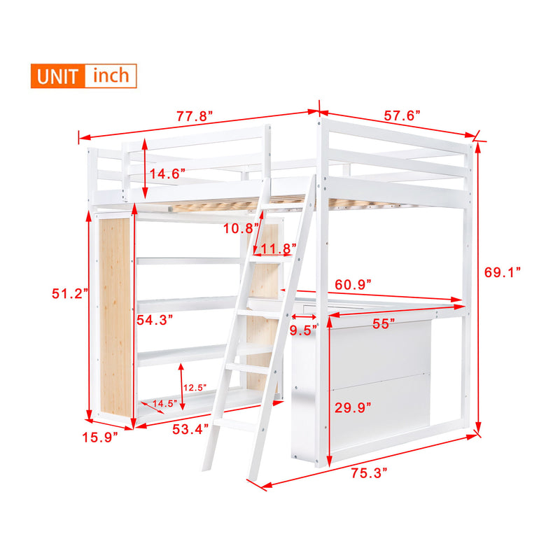 Loft Bed With Ladder, Shelves, And Desk