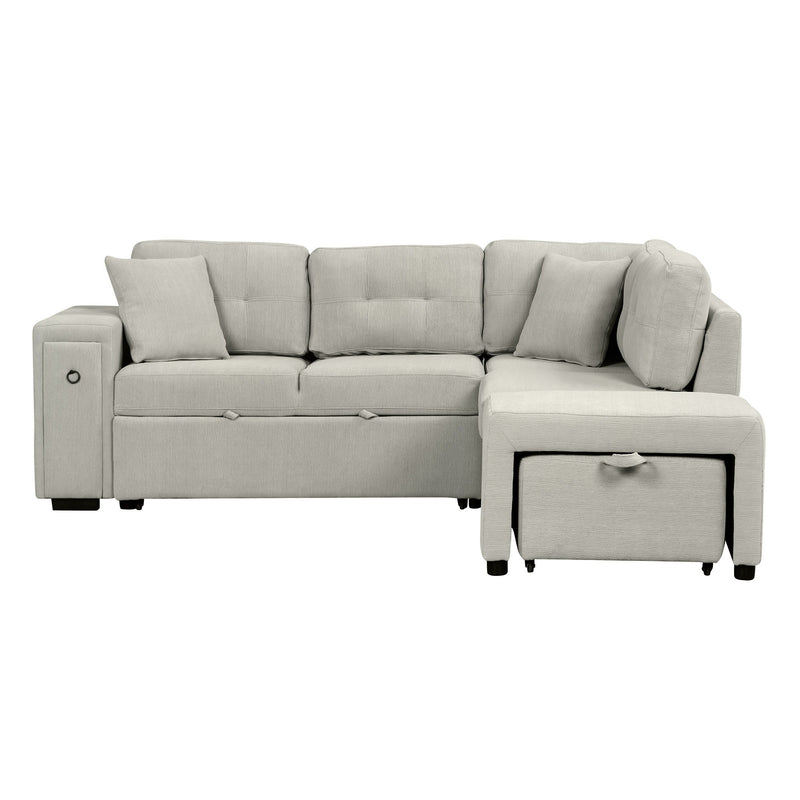 Sectional Sofa L-Shaped Sofa Couch Pull-Out Sofa Bed With A Movable Ottoman, Two USB Ports And Two Cup Holders For Living Room