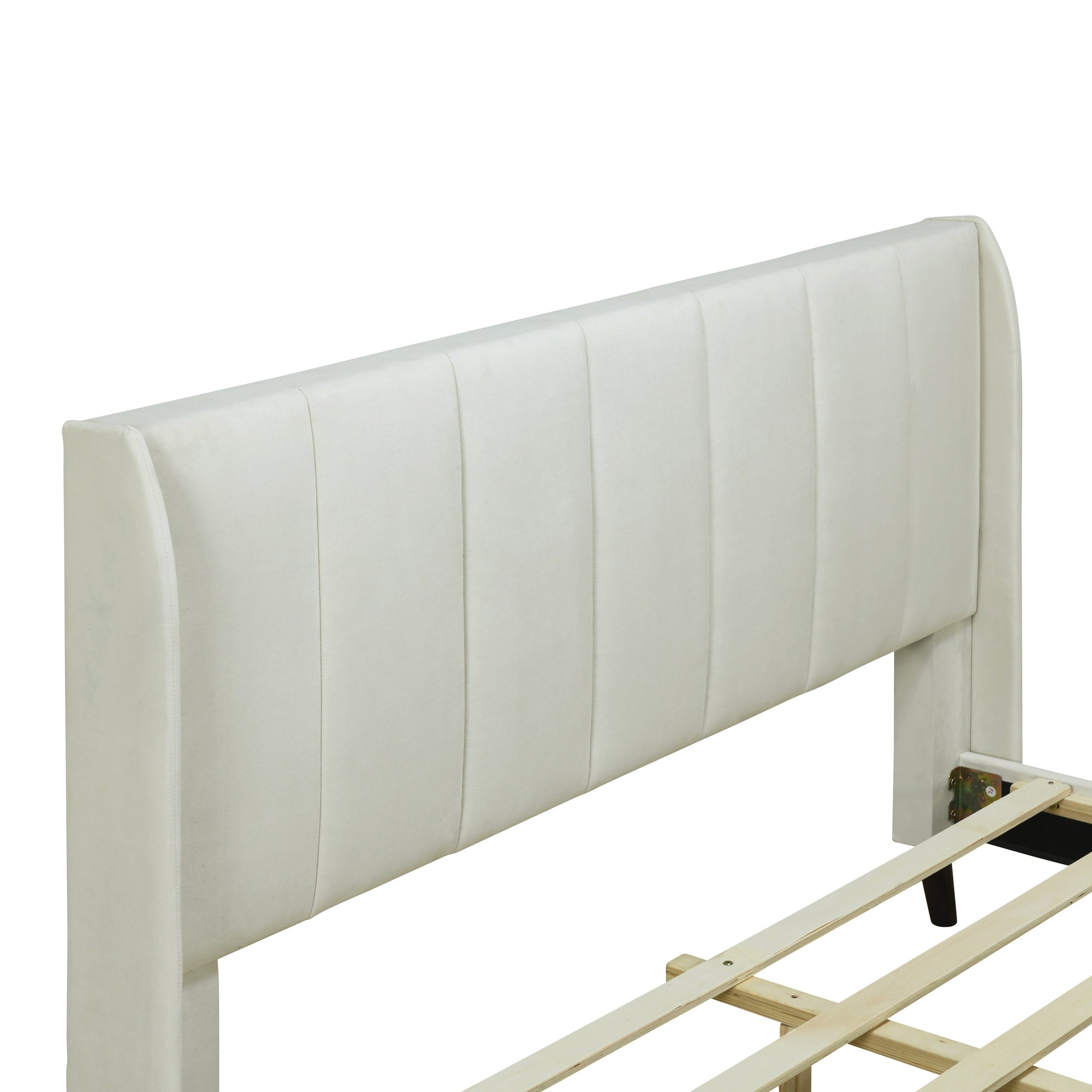 Queen Size Upholstered Platform Bed, Velvet, Beige - Atlantic Fine Furniture Melbourne FL