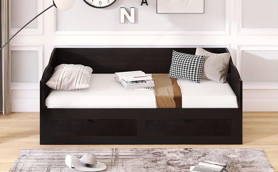 Wooden Daybed with Trundle Bed and Two Storage Drawers , Extendable Bed Daybed,Sofa Bed with Two Drawers, Espresso - Atlantic Fine Furniture Melbourne FL