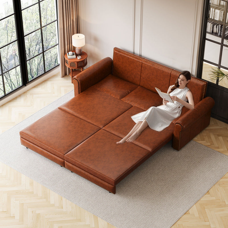 3 In 1 Convertible Sleeper Sofa With Nailhead Trim & Rolled Arm