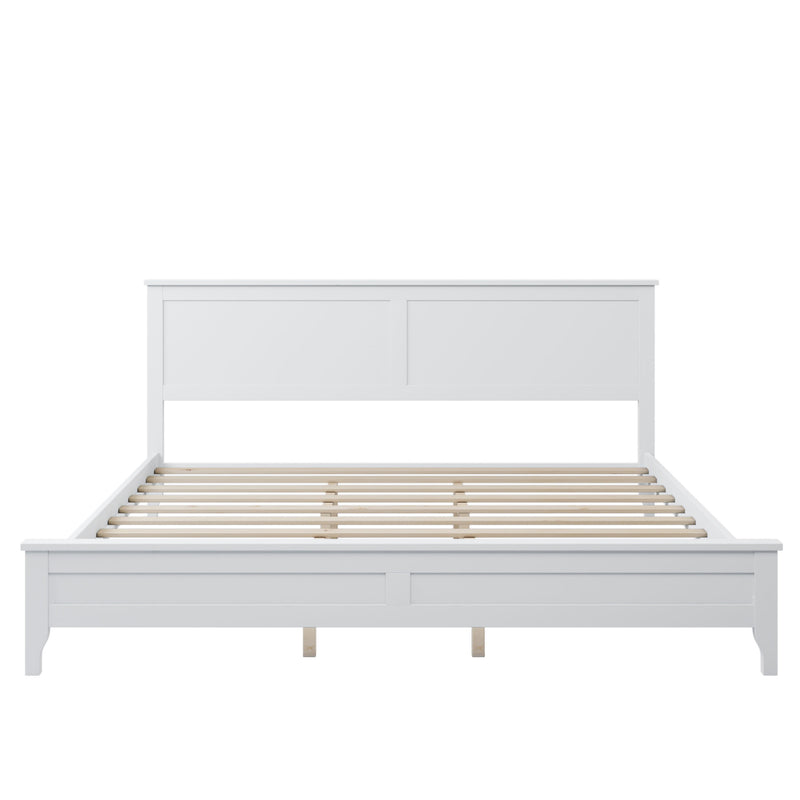 King Platform Bed Modern Solid Wood - White