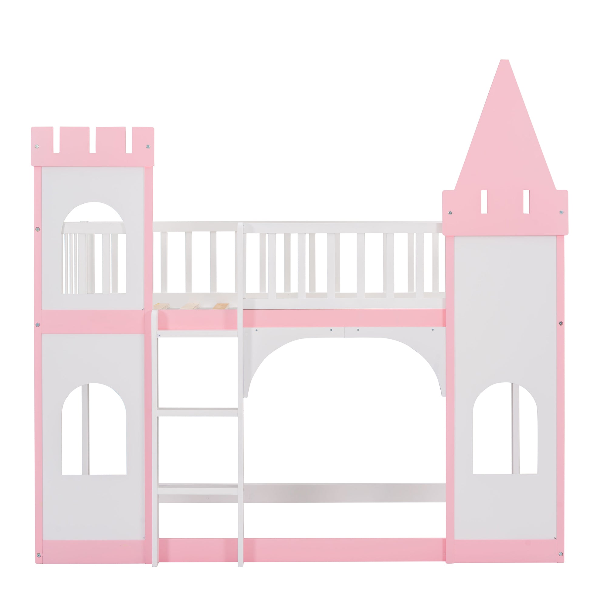 Twin Over Twin Castle Bunk Bed with Ladder - Pink - Atlantic Fine Furniture Melbourne FL