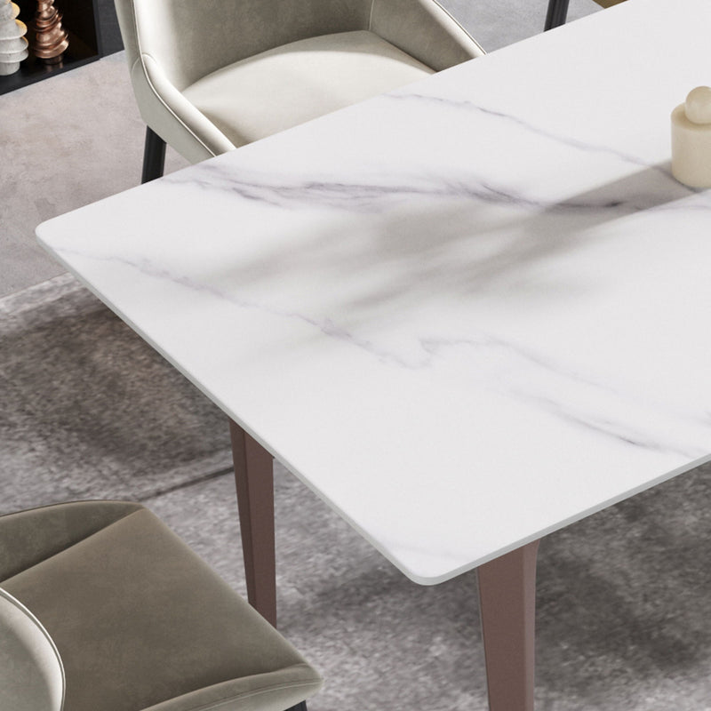 70.87" Modern Artificial Stone Straight Edge Metal Leg Dining Table, Can Accommodate 6-8 People - White