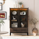 Modern Style Tall Display Cabinet With LED Lighting, Tempered Glass Door, 2 Drawers