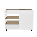 Multi-Functional Storage Island Movable Storage Cabinet Island Vanity Dresser With 3 Side Storage Drawer, A Reversible Top Storage Space And 2 Glass Display Shelves - White