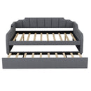 Full Size Upholstered Daybed With Trundle And USB Charging - Gray