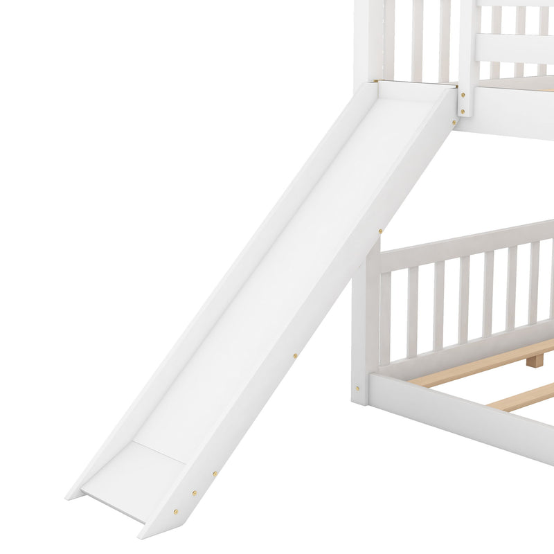 Full Over Full Bunk Bed With Convertible Slide And Ladder - White