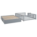 Daybed With Fence Guardrails And 2 Drawers, Split Into Independent Floor Bed & Daybed