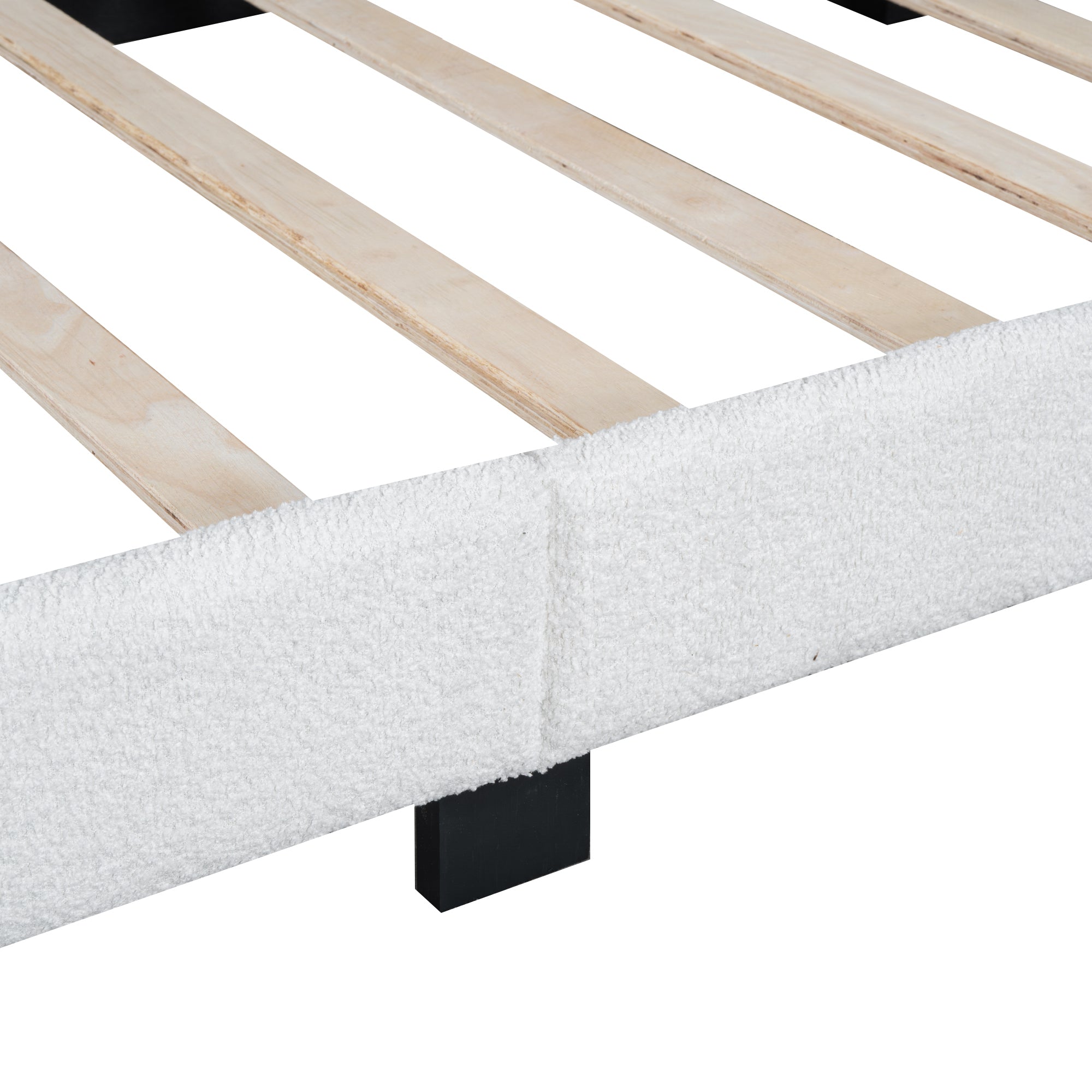 Twin Size Upholstered Boucle Fabric Platform Bed with Cloud-Shaped Headboard - Atlantic Fine Furniture Melbourne FL