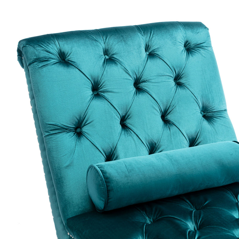 Velvet Chaise Lounge Indoor, Button Tufted Upholstered Chaise Lounge Chair With Pillow