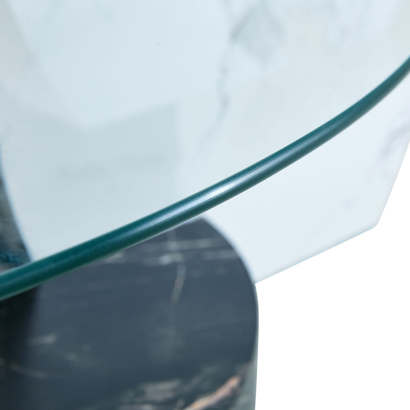 Contemporary Artistic Double Layer Coffee Table,Tempered Glass Top