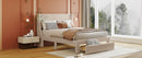 Full Size Storage Bed Velvet Upholstered Platform Bed with a Big Drawer - Beige