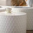 Minimalist Honeycomb Nesting Coffee Table Set, Round Drum Circle Table (Set of 2) - Beige