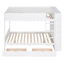Full over Full Bunk Bed With 2 Drawers and Multi-layer Cabinet, White