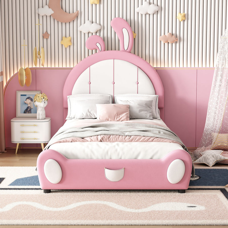 Upholstered Platform Bed With Rabbit Shaped Headboard