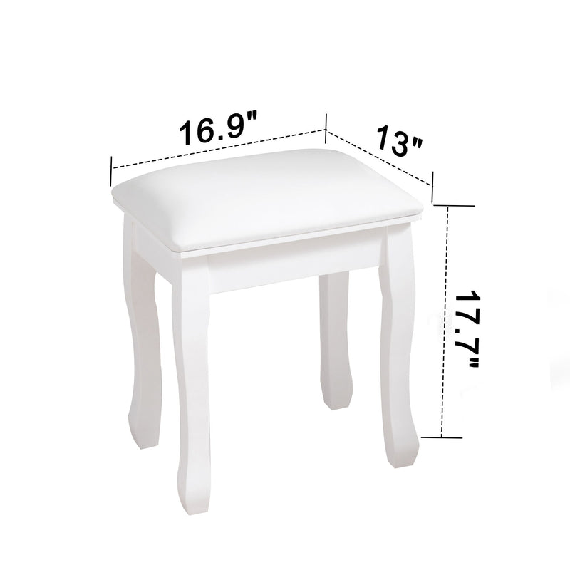 Vanity Stool Padded Makeup Chair Bench With Solid Wood Legs - White