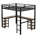 Full Metal Loft Bed with Desk and Shelves, Loft Bed with Ladder and Guardrails, Loft Bed Frame for Bedroom, Black (Old SKU: W1307S00016) (Pre-sale date: 2024/3/7.)