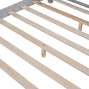 Wood Platform Bed With Built In LED Light, Storage Headboard And Guardrail