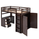 Twin size Loft Bed with Drawers,Desk,and Wardrobe-Espresso