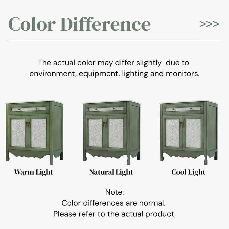 Bathroom Vanity With Rectangle Sink, Tip Out Tray - Antique Blue Green