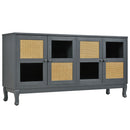Retro Industrial 4 Door Sideboard With Large Storage, Rattan And Glass Doors