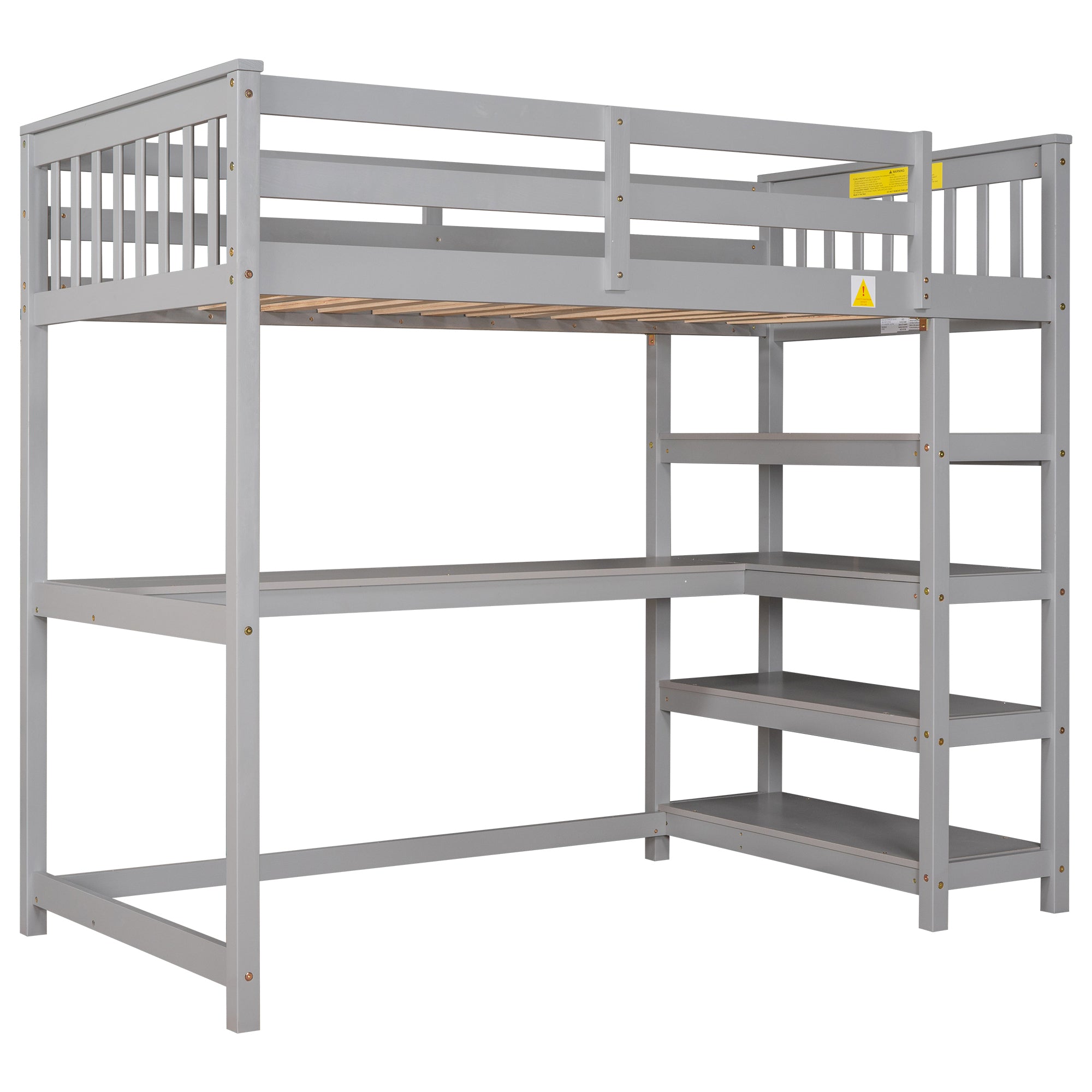 Twin Size Loft Bed with Storage Shelves and Under-bed Desk, Gray(OLD SKU:SM000245AAE-1) - Atlantic Fine Furniture Melbourne FL