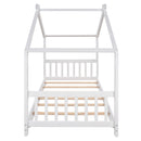 Twin Size House Platform Bed with Headboard and Footboard,Roof Design,White