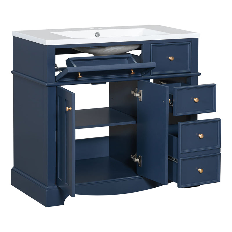Bathroom Vanity With Resin Sink Combo, Frame Bathroom Storage Cabinet, Freestanding Vanity Set With 3 Drawers & Adjustable Shelf - Blue