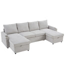 U Shaped Sectional Sofa Bed With Storage Chaise Lounges, USB Ports, And Cup Holders