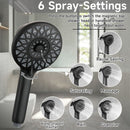 High Pressure Shower Heads 6 Spray Mode Handheld Shower With 60" Stainless Steel Hose - Matte Black