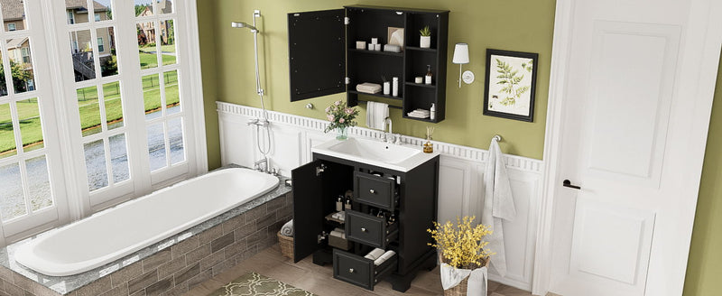 Bathroom Vanity With Sink, Modern Elegant Bathroom Storage Cabinet With 3 Drawers And Adjustable Shelves, Freestanding Vanity Set With Mirror Cabinet, Single Sink Bathroom Vanity