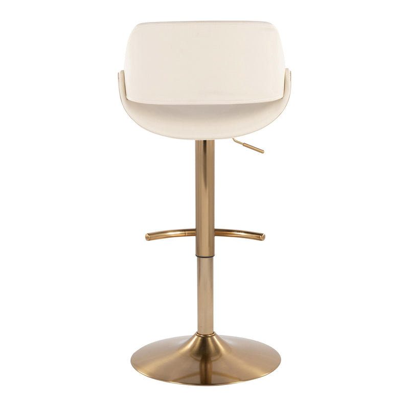 Fabrico - Contemporary Adjustable Barstool With Swivel With Rounded T Footrest (Set of 2) - Gold / Cream