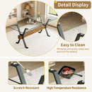 Elegant Tempered Glass Dining Table With X Shaped Metal Legs And Wood Grain Crossbeam - Black / Transparent