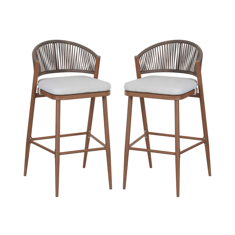 Outdoor Bar Height Metal Frame Counter Stools With Scallop Shaped Backrest & Water Resistant Cushions