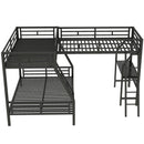 Twin Over Full Bunk Bed With Loft And Desk, L-Shaped Design For 3 Sleepers - Black