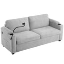 Corduroy Sleeper Sofa Loveseat Sofa With Full Size Mattress, 2 USB Ports, 2 Cup Holders, 2 Side Pockets And Phone Holder