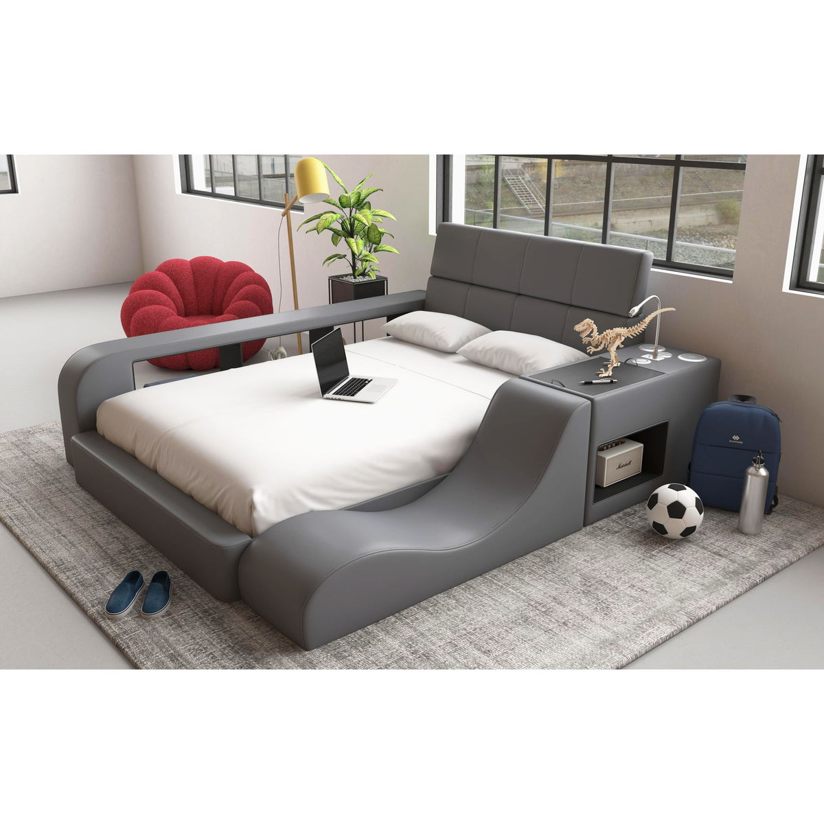 Valari PU Transformer Bed With Electronic Features in Dark Gray by Elements International, view 5