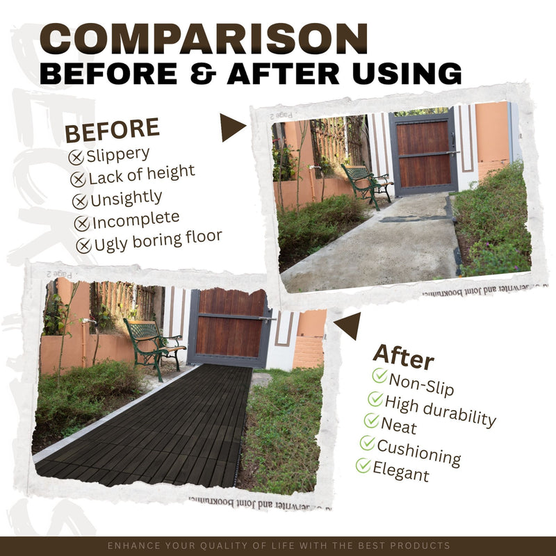 Acacia Hardwood Interlocking Deck Tiles, Striped Pattern