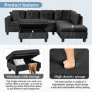 Modern Sectional Sofa With Storage Ottoman, L - Shape Couch With 2 Pillows And Cup Holders