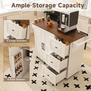 Kitchen Island Cart With Foldable Tabletop & Drop Leaf Mobile Breakfast Bar With Wood Top And Storage - White / Walnut